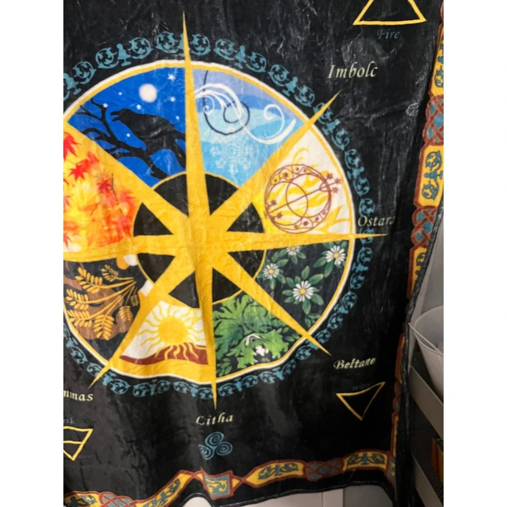 Wiccan Wheel of the Year Fleece Throw Blanket Pagan Sabbats Celtic Knot 50x60